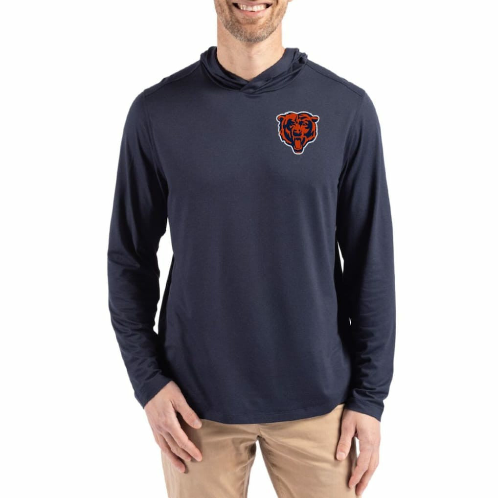 Chicago Bears Cutter & Buck Coastline Epic Comfort Eco Recycled Long Sleeve Hoodie T-Shirt Navy - NFL