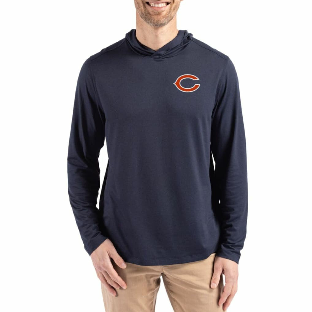 Chicago Bears Cutter & Buck Coastline Epic Comfort Eco Recycled Long Sleeve Hoodie T-Shirt Navy - NFL