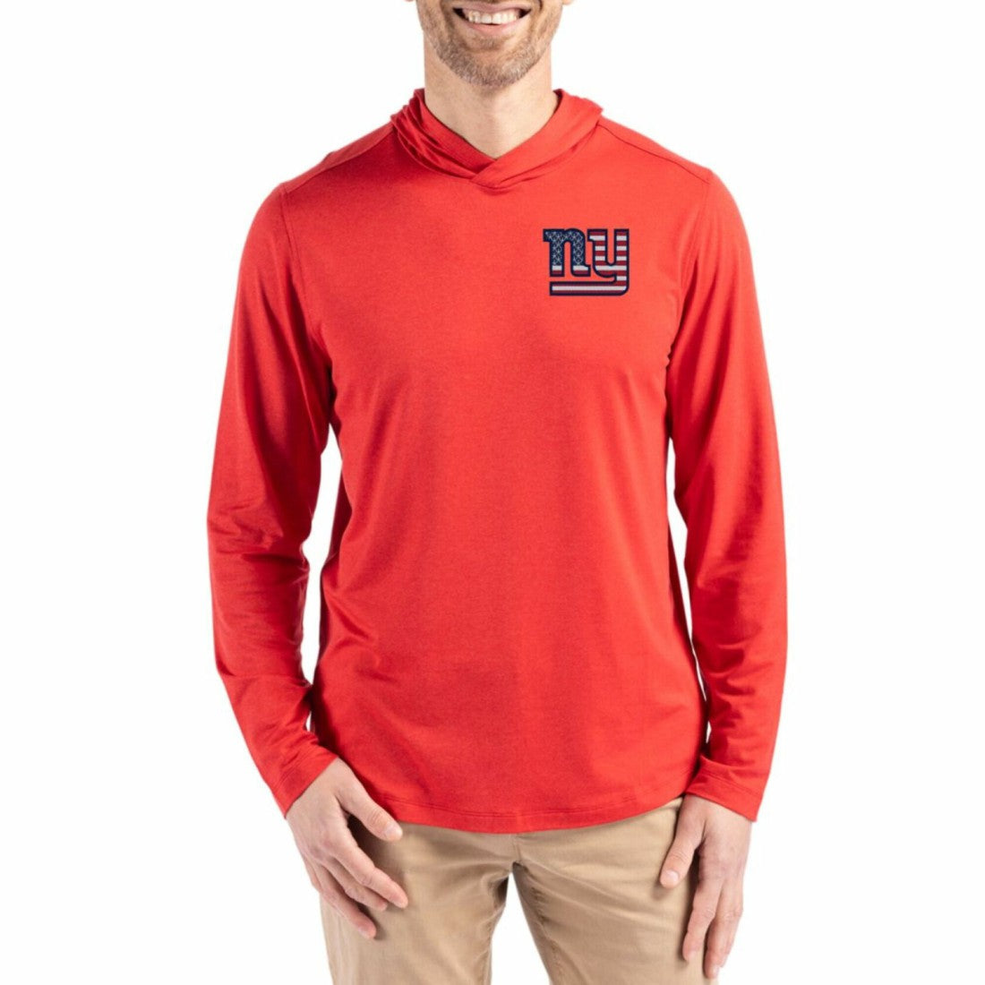 New York Giants Cutter & Buck Americana Coastline Epic Comfort Eco Recycled Long Sleeve Hoodie T-Shirt Red - NFL