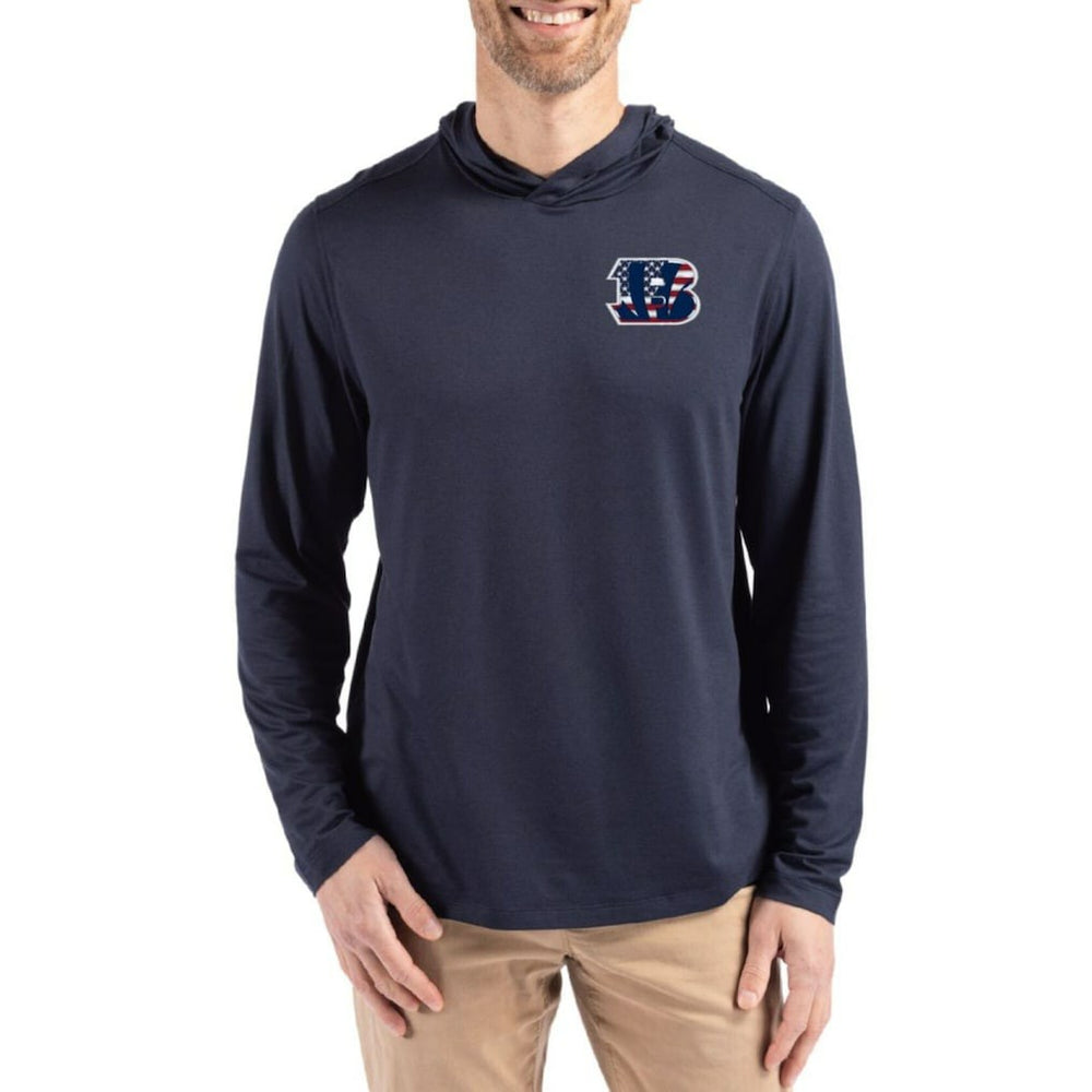 Cincinnati Bengals Cutter & Buck Americana Coastline Epic Comfort Eco Recycled Long Sleeve Hoodie T-Shirt Navy - NFL
