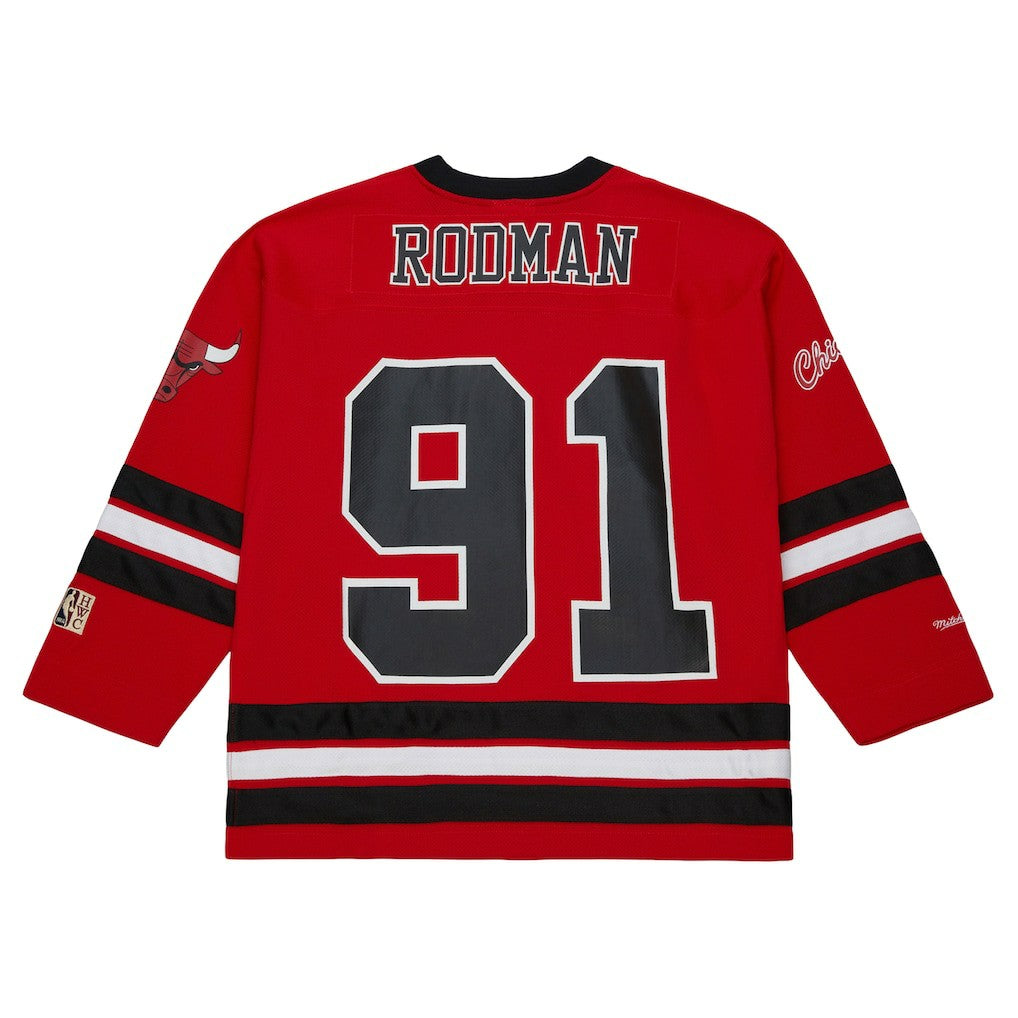Mitchell & Ness - Dennis Rodman Chicago Bulls Unisex Maxxed Out Fashion Hockey Jersey - Red