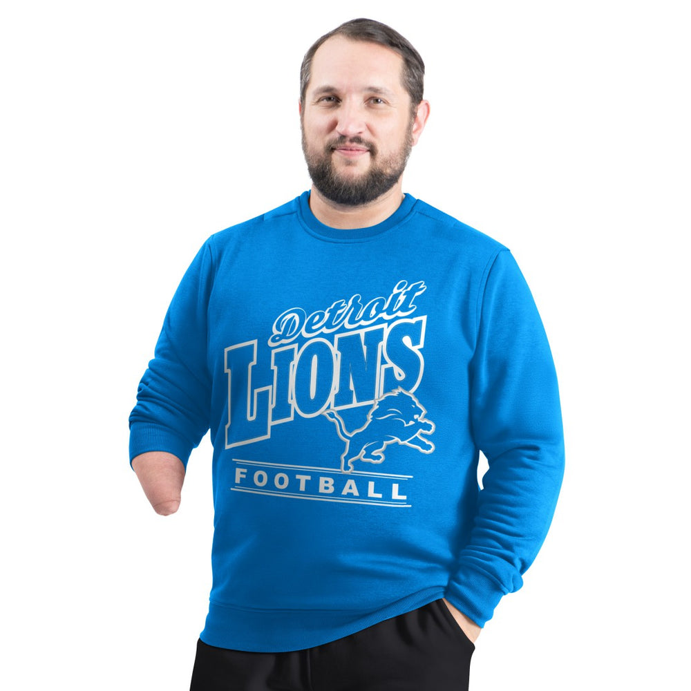 Detroit Lions G-III Sports by Carl Banks Adaptive Headliner Team Name Graphic Fleece Pullover Sweatshirt Blue - NFL