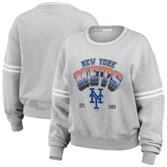 New York Mets WEAR by Erin Andrews Women's Sleeve Stripe Fleece Sweatshirt On Sale