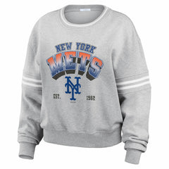 New York Mets WEAR by Erin Andrews Women's Sleeve Stripe Fleece Sweatshirt On Sale