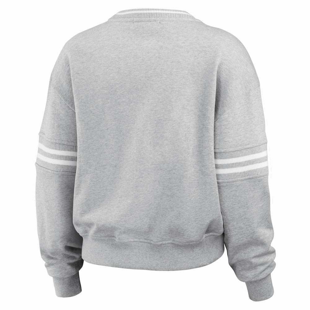 New York Mets WEAR by Erin Andrews Women's Sleeve Stripe Fleece Sweatshirt On Sale