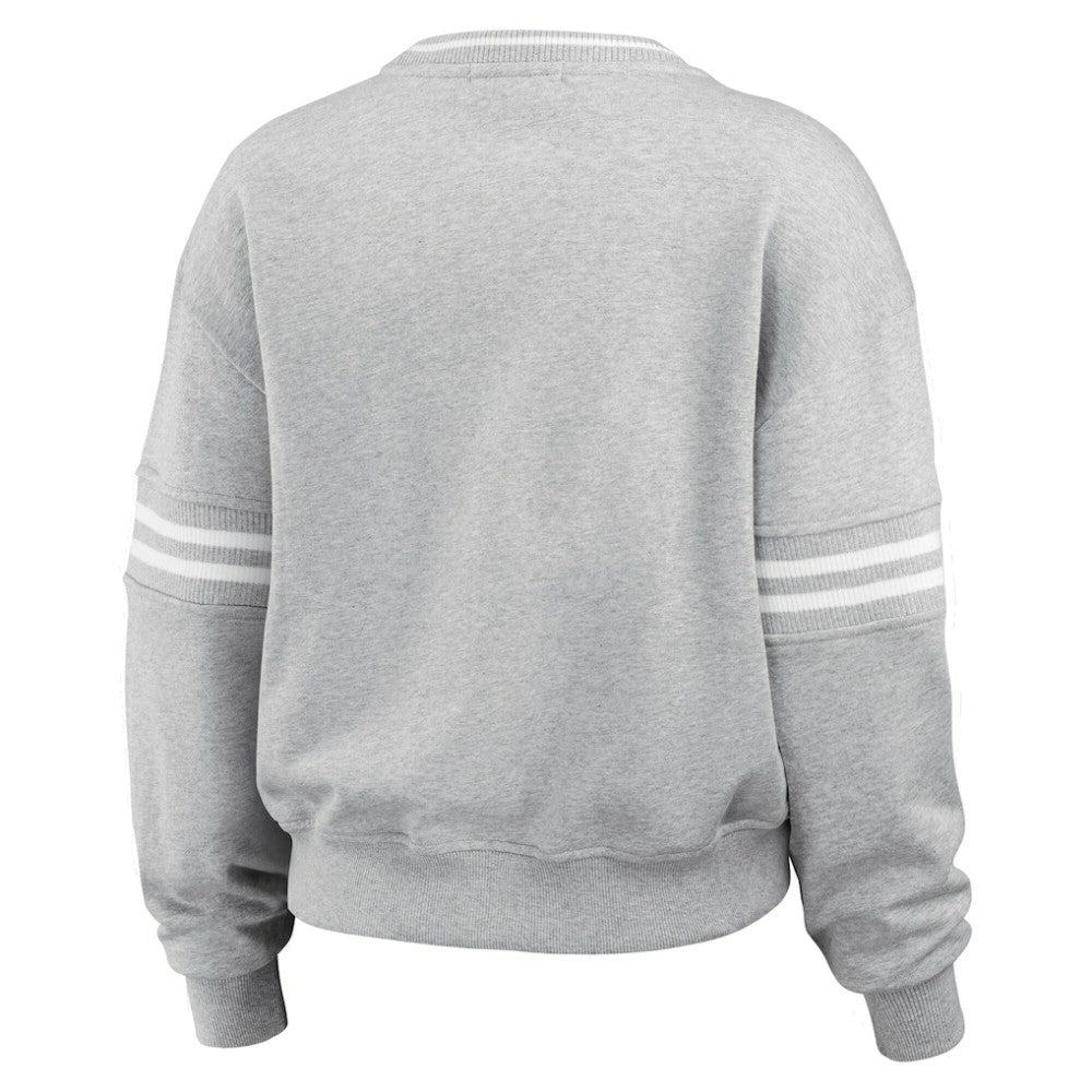 New York Yankees WEAR by Erin Andrews Women's Sleeve Stripe Fleece Crewneck Sweatshirt Clearance