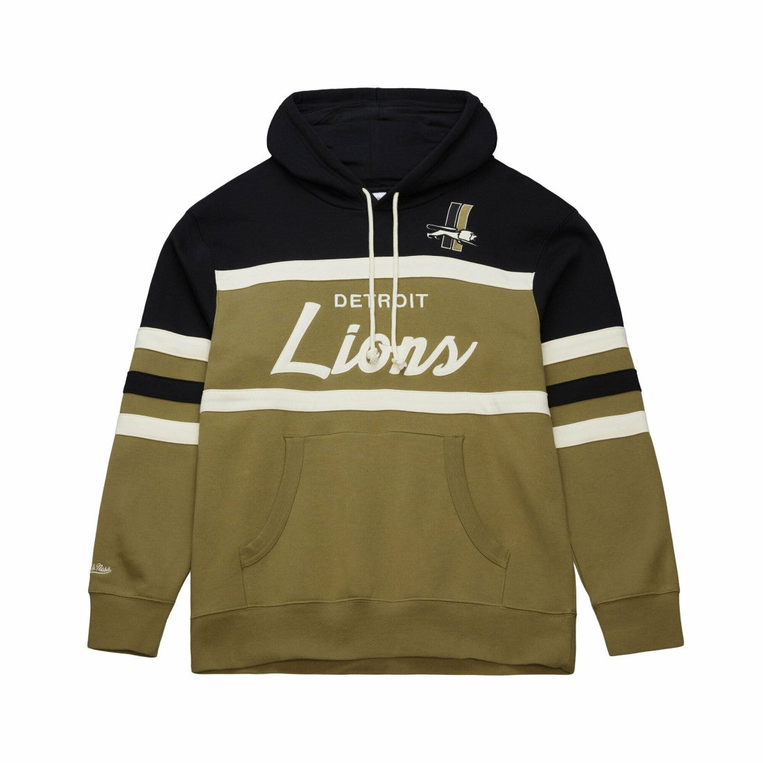 Detroit Lions Vintage Logo Head Coach Hoodie Olive - Mitchell & Ness