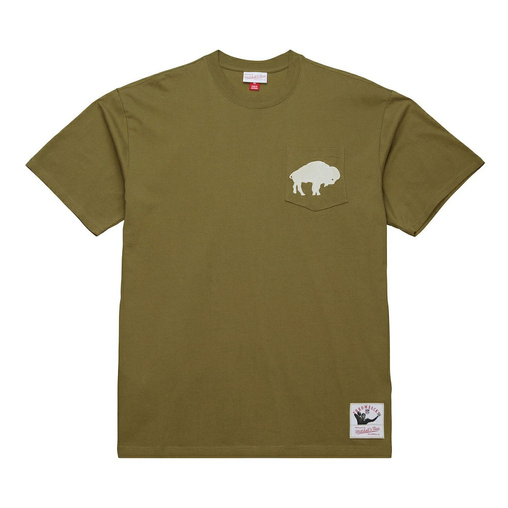 Buffalo Bills Vintage Logo Premium T-Shirt Olive - Mitchell & Ness