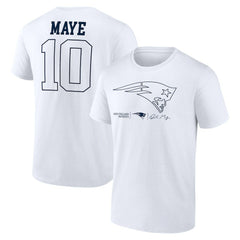 Drake Maye New England Patriots Outline Player T-Shirt White - NFL