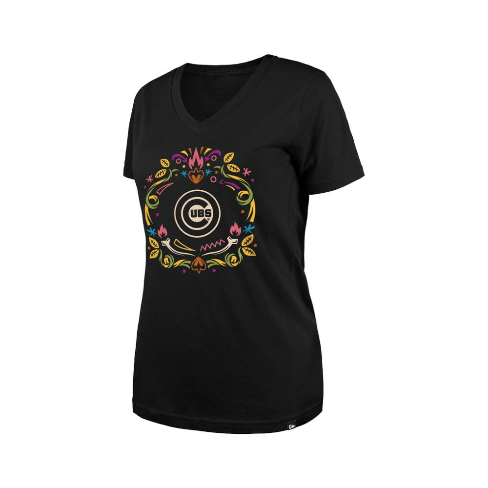 Chicago Cubs New Era Women's Día de los Muertos V-Neck T-Shirt Lifestyle