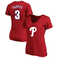 Bryce Harper Philadelphia Phillies Profile Women's Plus Size Name & Number V-Neck T-Shirt On Sale