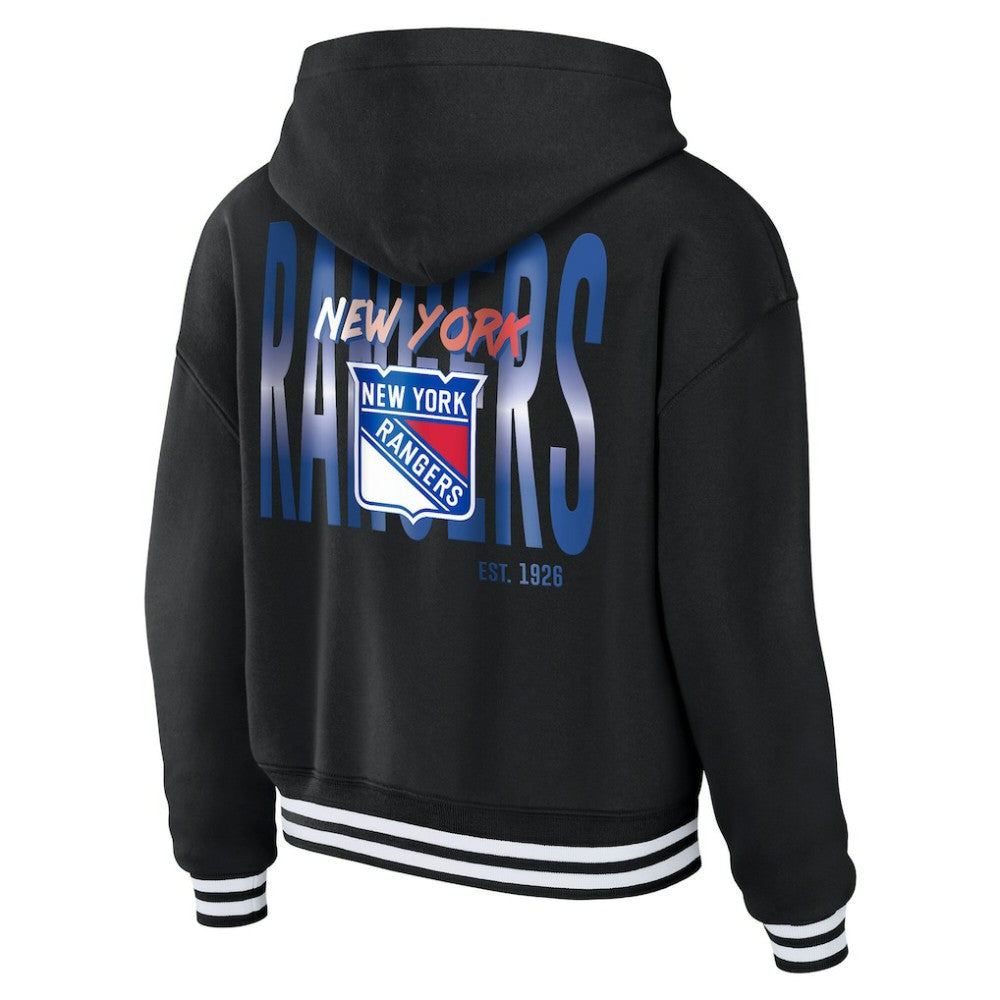 New York Rangers WEAR by Erin Andrews Women's Cropped Lace-Up Hoodie Black