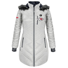 Kansas City Chiefs ActionHeat Women's 5V Battery Heated Long Puffer Full-Zip Hoodie Jacket White - NFL
