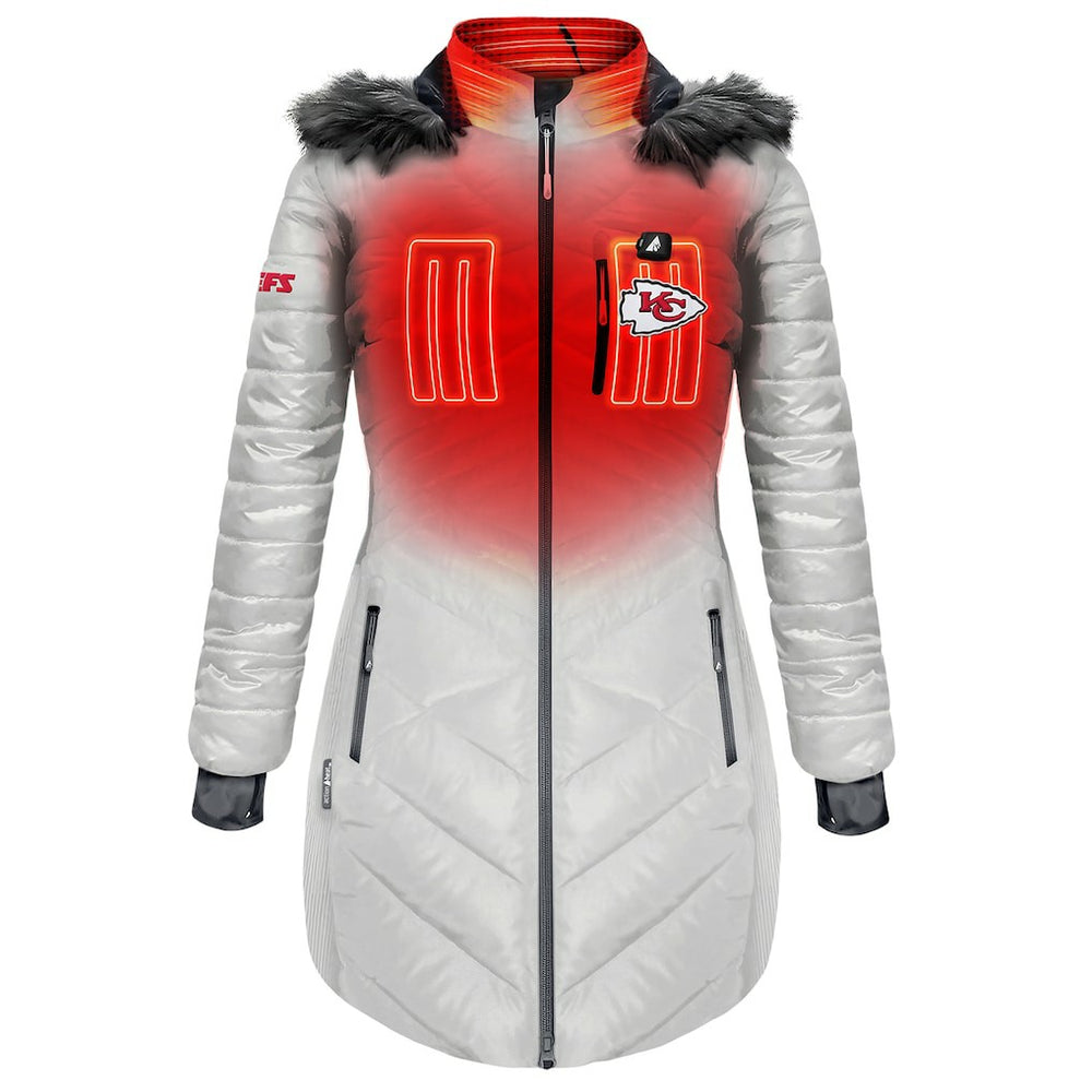 Kansas City Chiefs ActionHeat Women's 5V Battery Heated Long Puffer Full-Zip Hoodie Jacket White - NFL