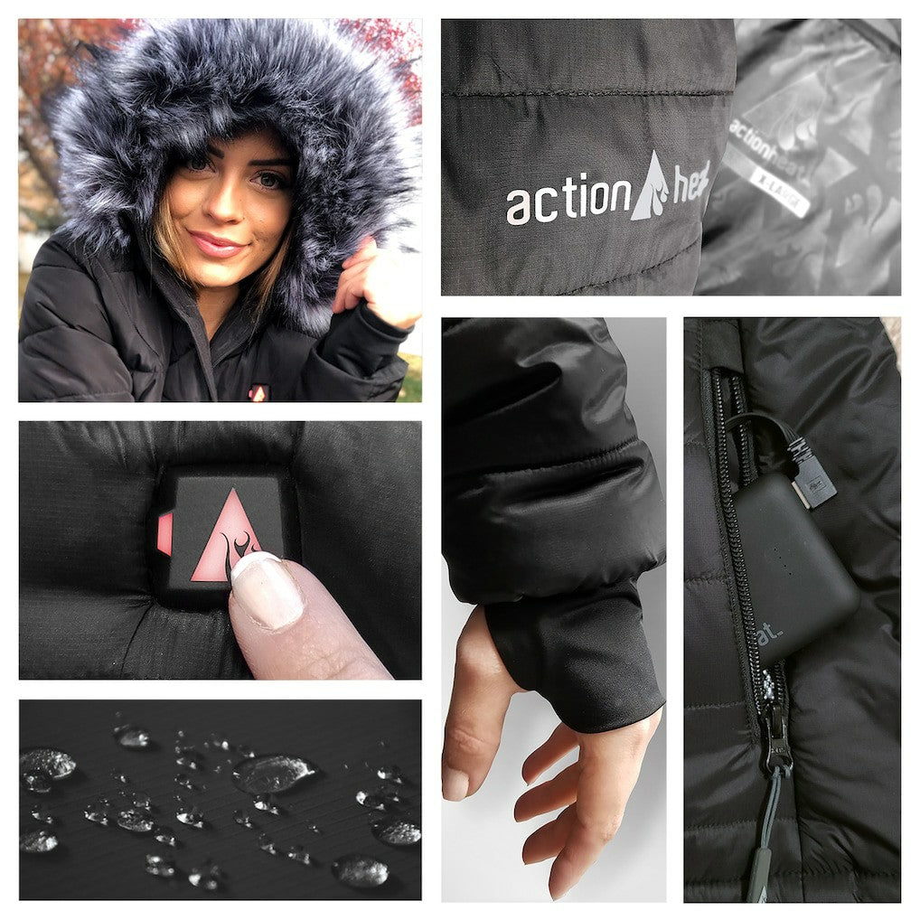 Cleveland Browns ActionHeat Women's 5V Battery Heated Long Puffer Full-Zip Hoodie Jacket Black - NFL