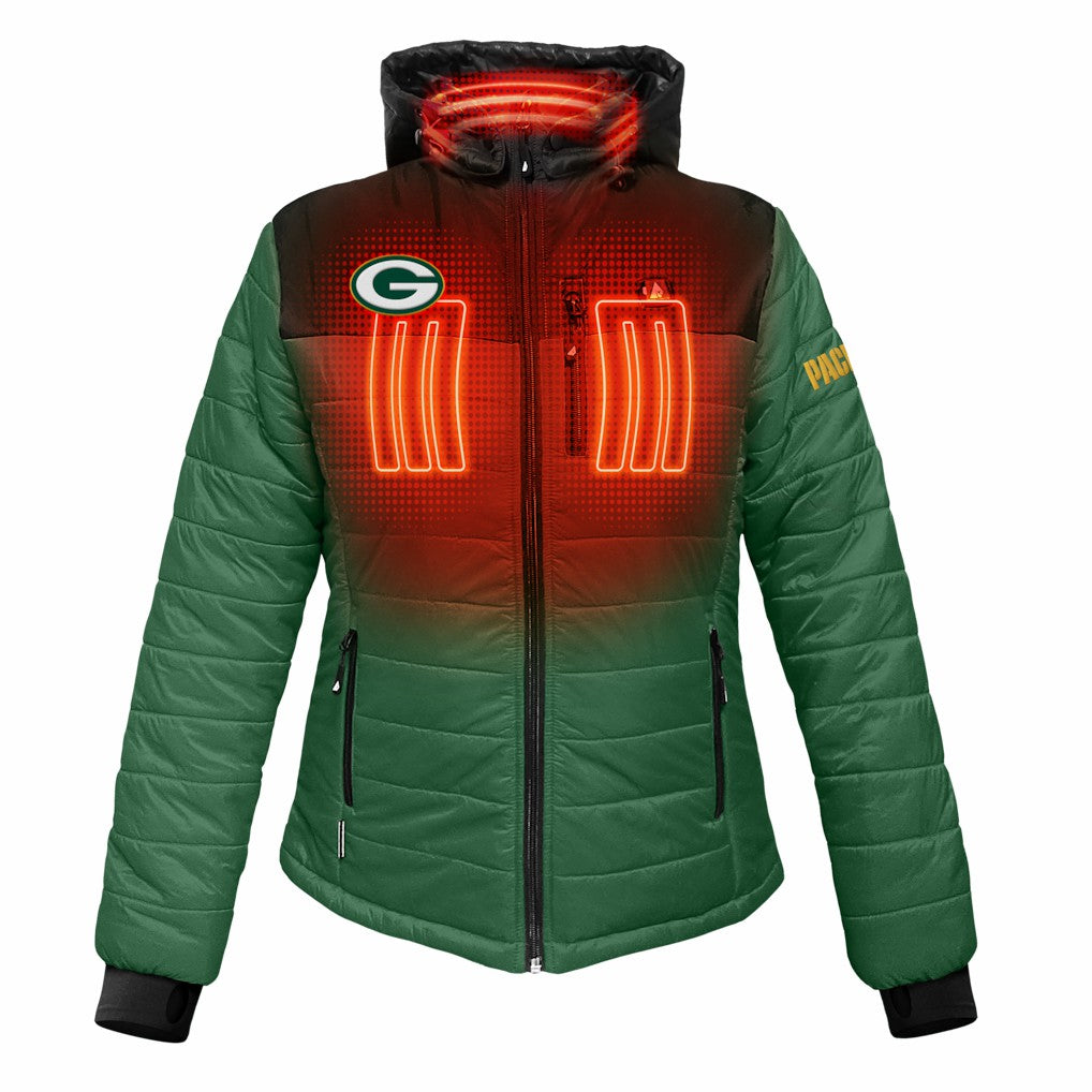 Green Bay Packers ActionHeat Women's 5V Battery Heated Insulated Puffer Full-Zip Jacket Green/Black - NFL