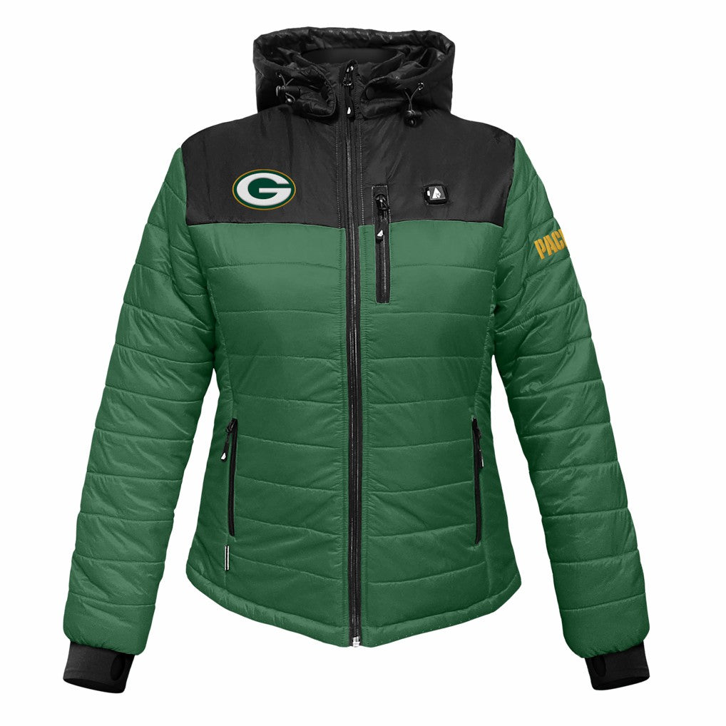 Green Bay Packers ActionHeat Women's 5V Battery Heated Insulated Puffer Full-Zip Jacket Green/Black - NFL