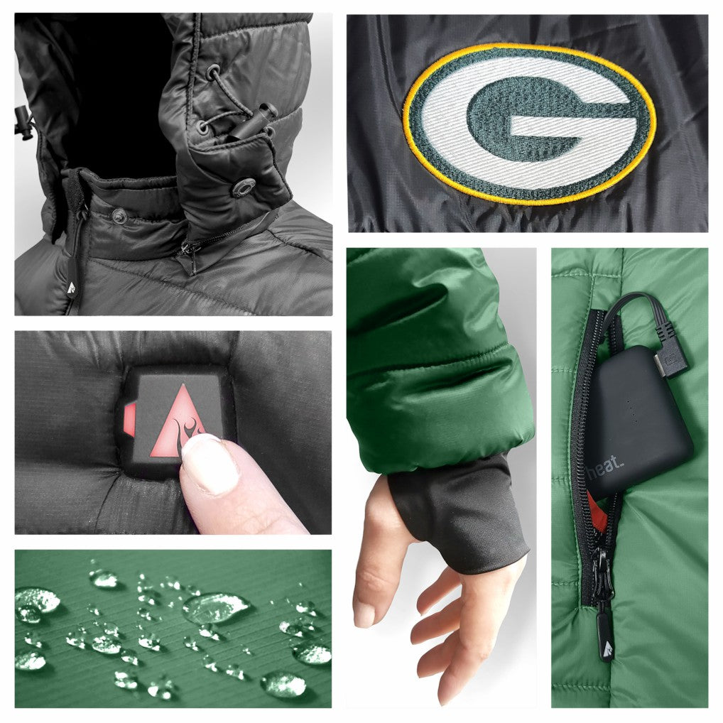 Green Bay Packers ActionHeat Women's 5V Battery Heated Insulated Puffer Full-Zip Jacket Green/Black - NFL