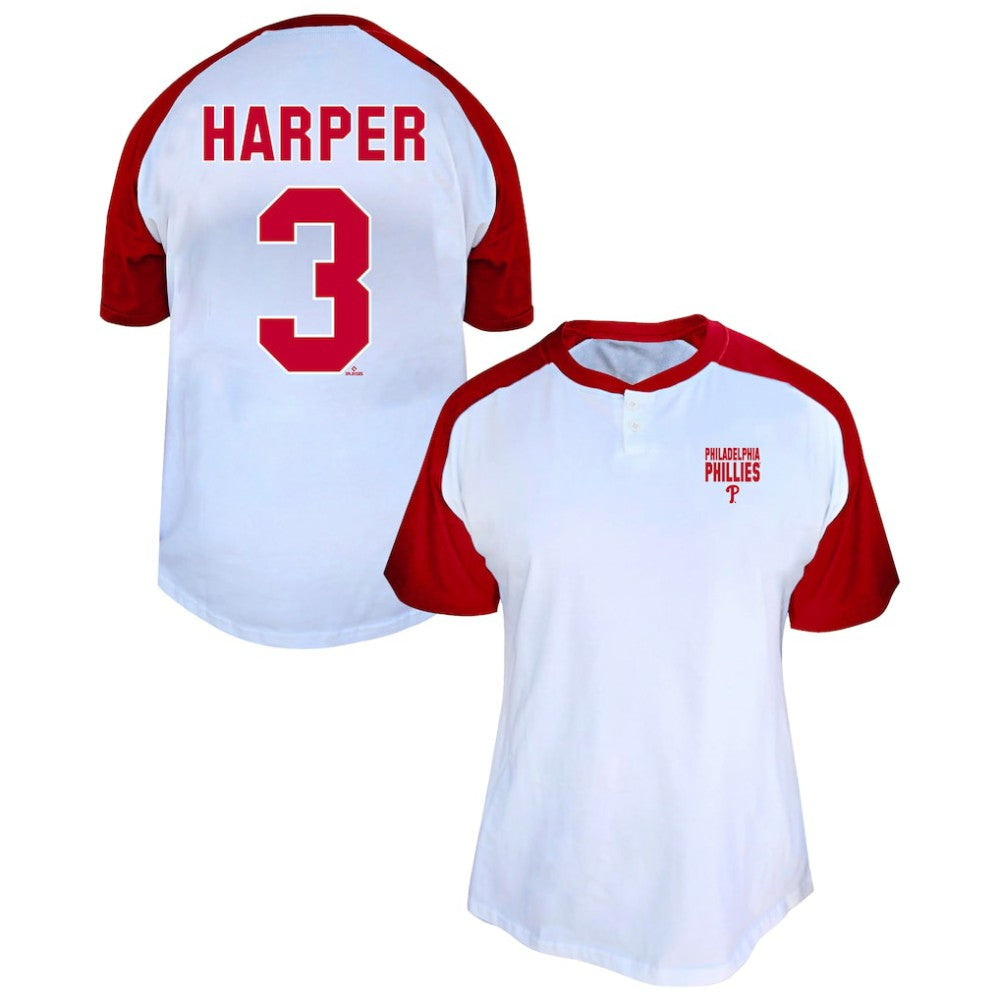 Bryce Harper Philadelphia Phillies Profile Women's Plus Size Name & Number Raglan Henley T-Shirt discount