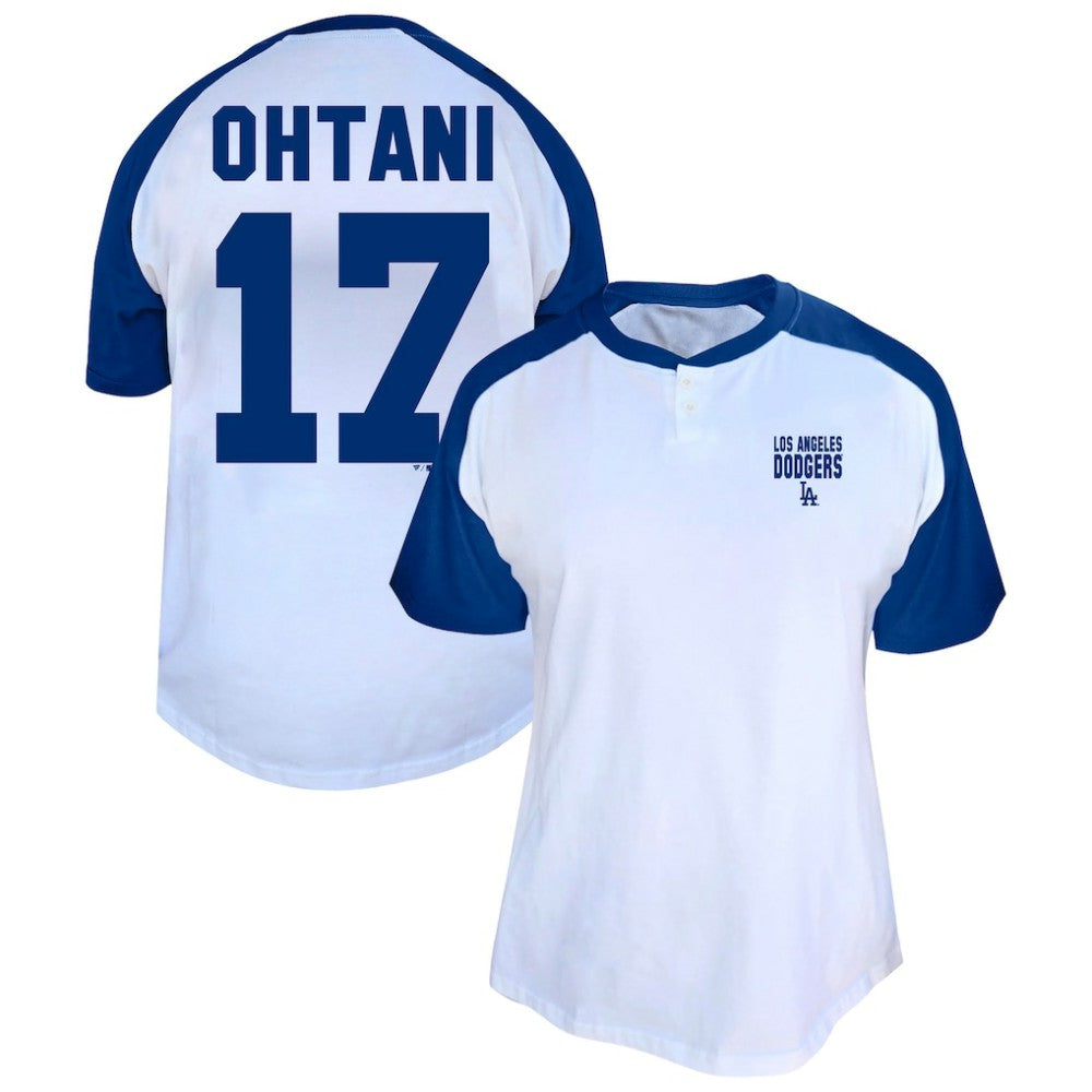 Shohei Ohtani Los Angeles Dodgers Profile Women's Plus Size Name & Number Raglan Henley T-Shirt Lifestyle