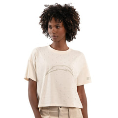 Los Angeles Chargers Starter Women's Rhinestone Sprinkle Boxy Cropped T-Shirt Cream - NFL