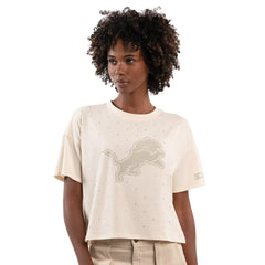 Detroit Lions Starter Women's Rhinestone Sprinkle Boxy Cropped T-Shirt Cream - NFL