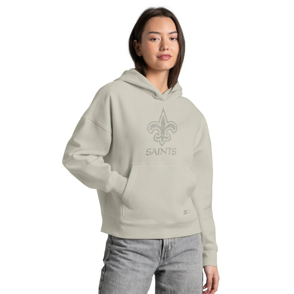 New Orleans Saints Starter Women's Rhinestone Relaxed Hoodie Khaki - NFL