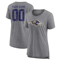 Baltimore Ravens Women's Heritage Custom Name & Number Tri-Blend T-Shirt Gray - NFL
