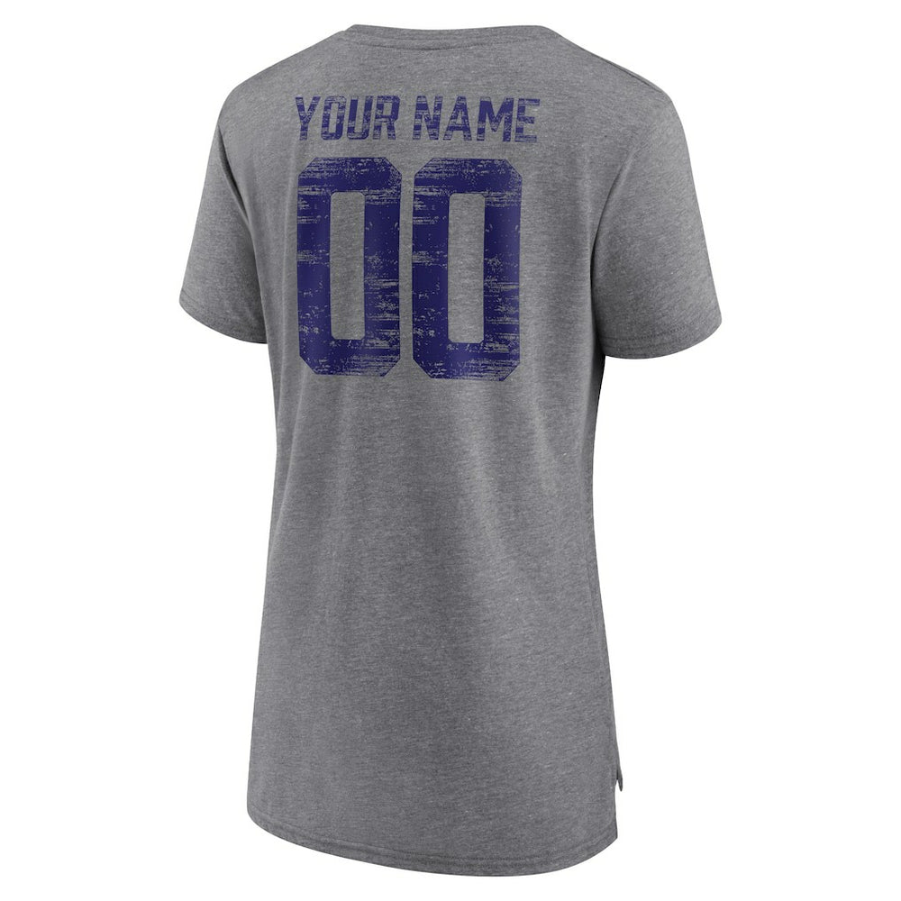 Baltimore Ravens Women's Heritage Custom Name & Number Tri-Blend T-Shirt Gray - NFL