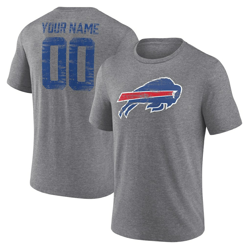 Buffalo Bills Heritage Custom Name & Number Tri-Blend T-Shirt Gray - NFL
