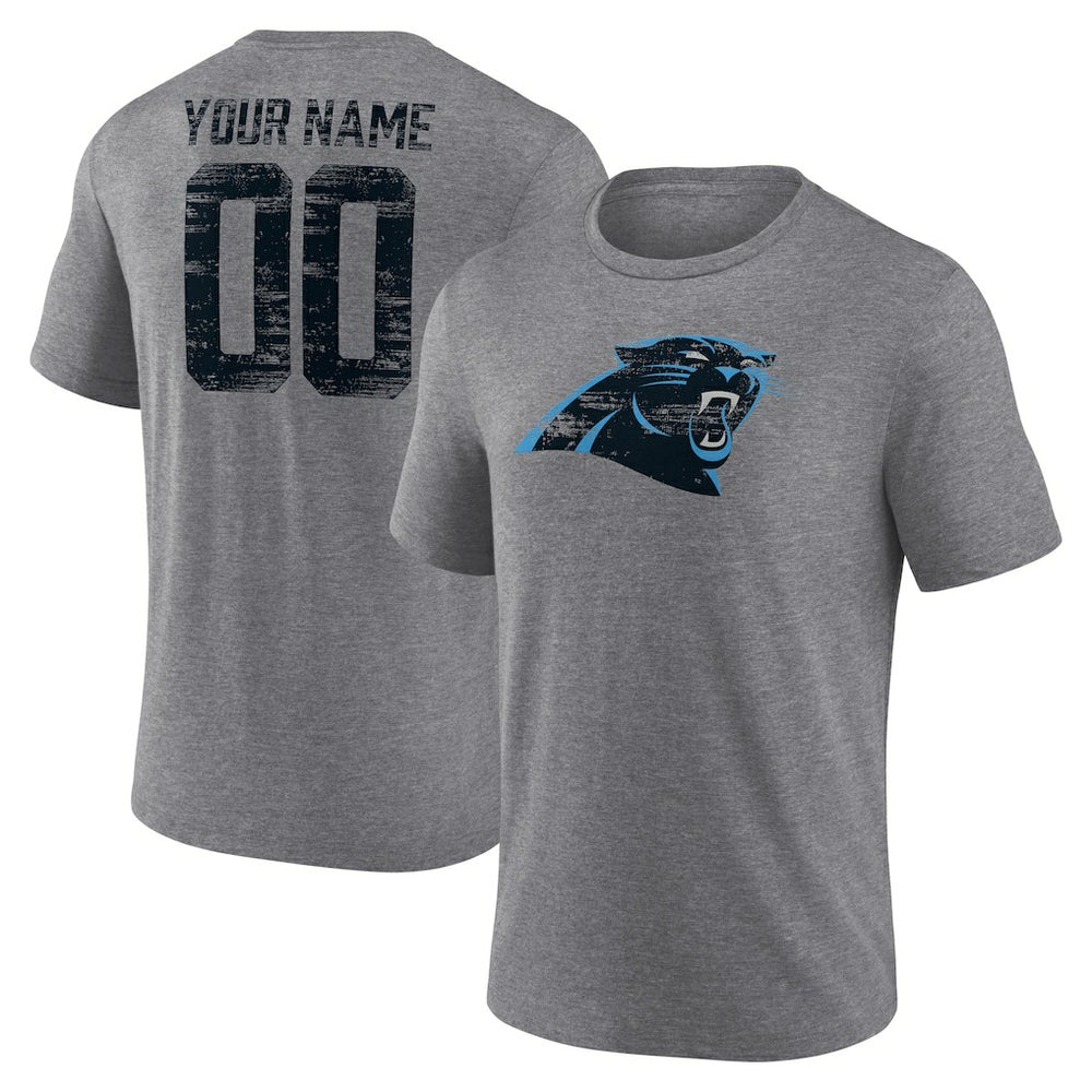 Carolina Panthers Heritage Custom Name & Number Tri-Blend T-Shirt Gray - NFL