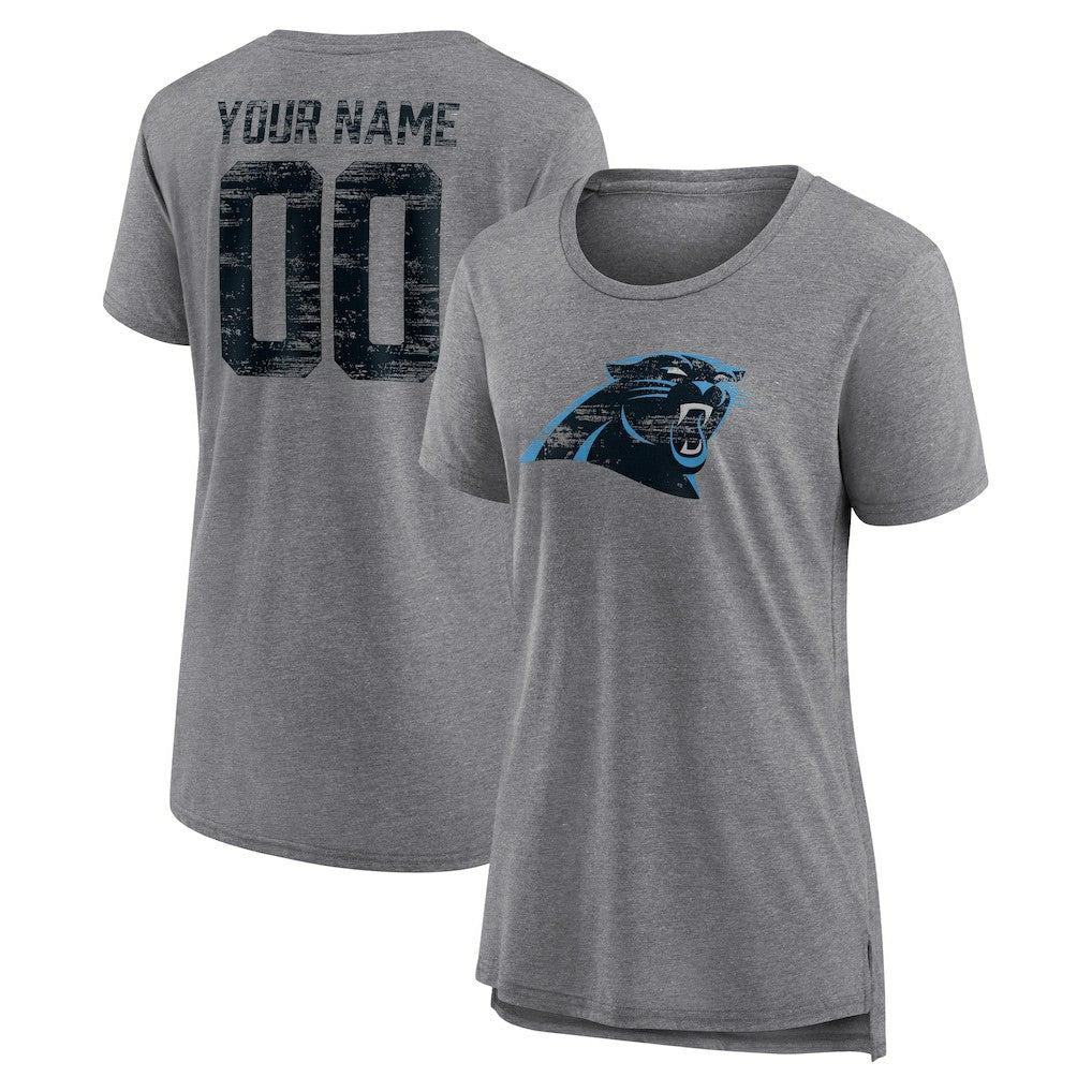 Carolina Panthers Women's Heritage Custom Name & Number Tri-Blend T-Shirt Gray - NFL
