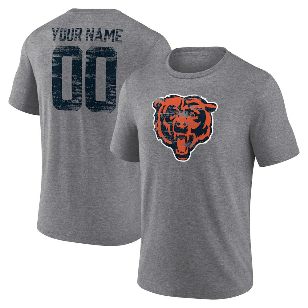Chicago Bears Heritage Custom Name & Number Tri-Blend T-Shirt Gray - NFL