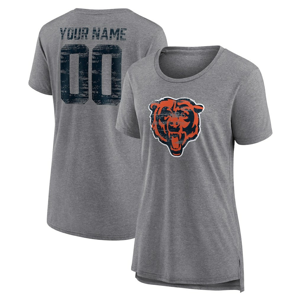 Chicago Bears Women's Heritage Custom Name & Number Tri-Blend T-Shirt Gray - NFL