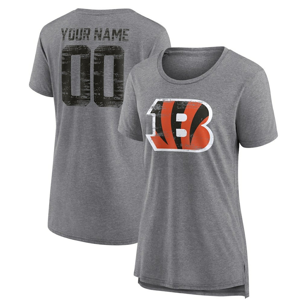 Cincinnati Bengals Women's Heritage Custom Name & Number Tri-Blend T-Shirt Gray - NFL