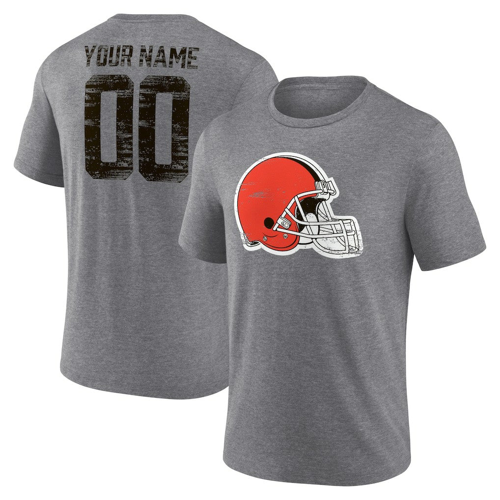 Cleveland Browns Heritage Custom Name & Number Tri-Blend T-Shirt Gray - NFL
