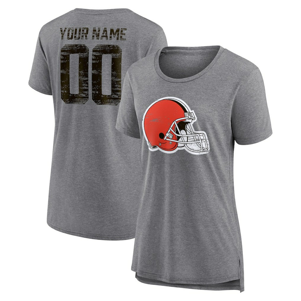 Cleveland Browns Women's Heritage Custom Name & Number Tri-Blend T-Shirt Gray - NFL