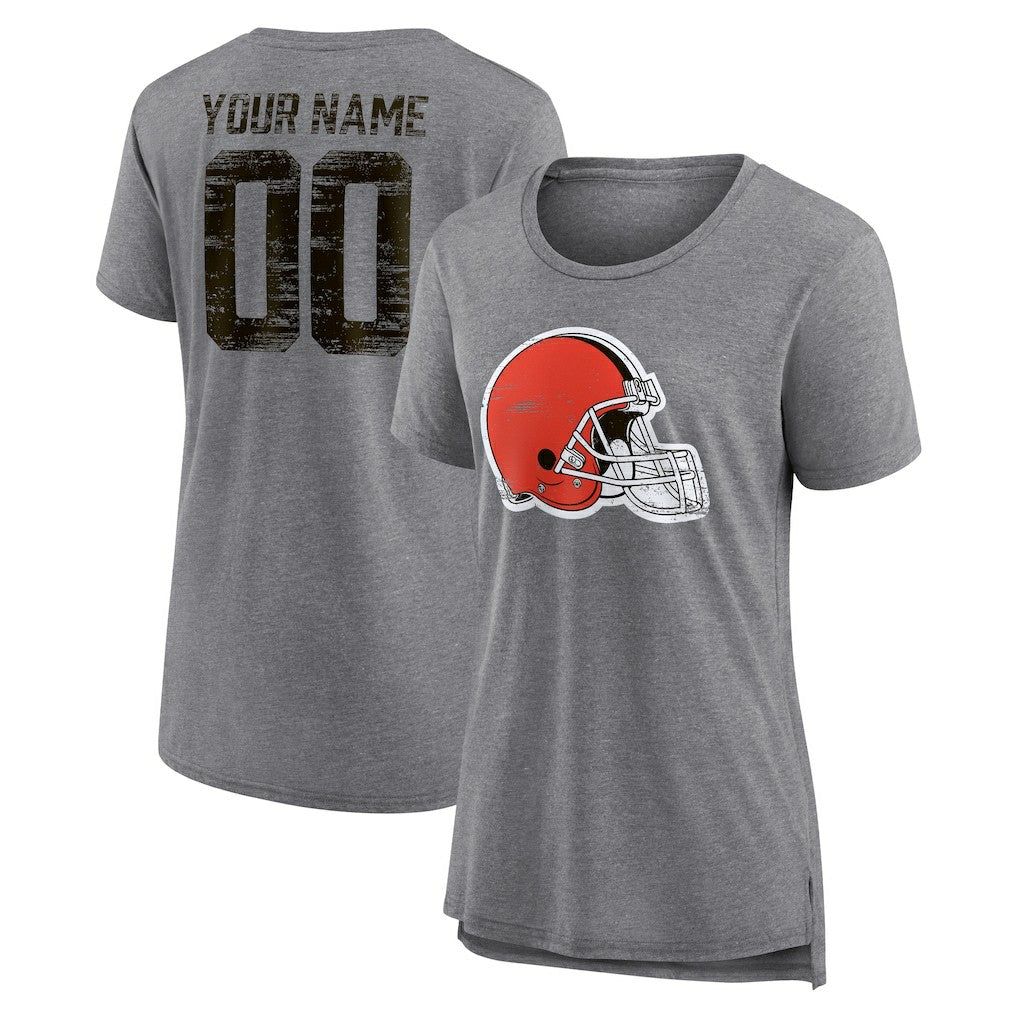 Cleveland Browns Women's Heritage Custom Name & Number Tri-Blend T-Shirt Gray - NFL