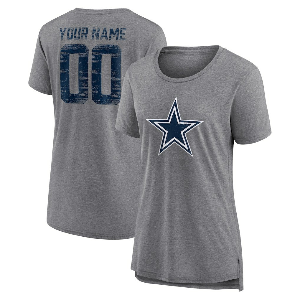 Dallas Cowboys Women's Heritage Custom Name & Number Tri-Blend T-Shirt Gray - NFL