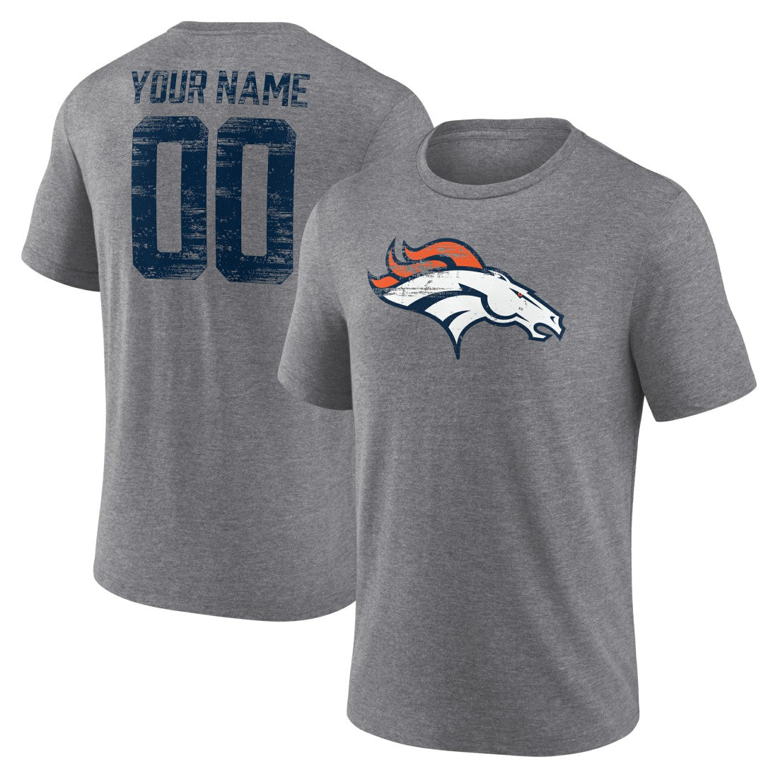 Denver Broncos Heritage Custom Name & Number Tri-Blend T-Shirt Gray - NFL