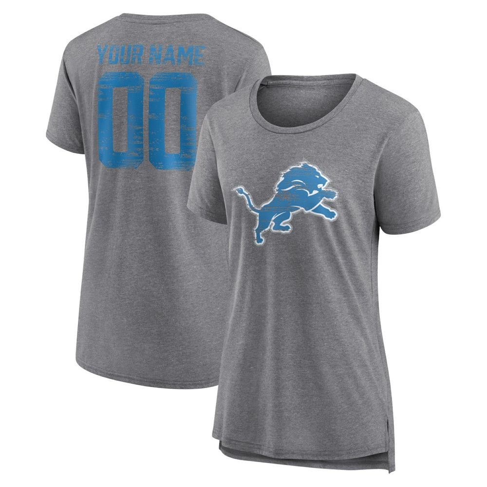 Detroit Lions Women's Heritage Custom Name & Number Tri-Blend T-Shirt Gray - NFL