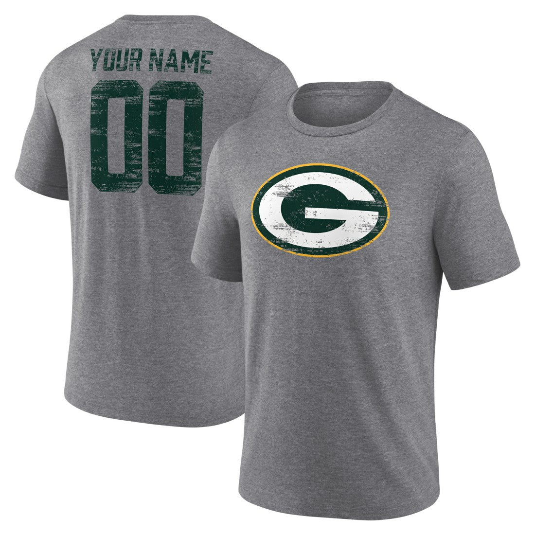 Green Bay Packers Heritage Custom Name & Number Tri-Blend T-Shirt Gray - NFL