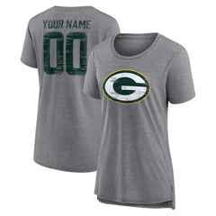 Green Bay Packers Women's Heritage Custom Name & Number Tri-Blend T-Shirt Gray - NFL