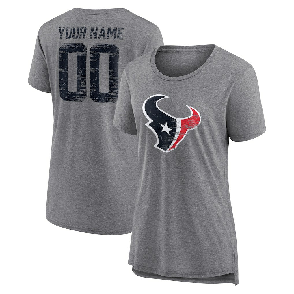 Houston Texans Women's Heritage Custom Name & Number Tri-Blend T-Shirt Gray - NFL