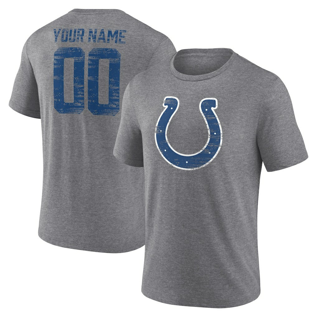 Indianapolis Colts Heritage Custom Name & Number Tri-Blend T-Shirt Gray - NFL