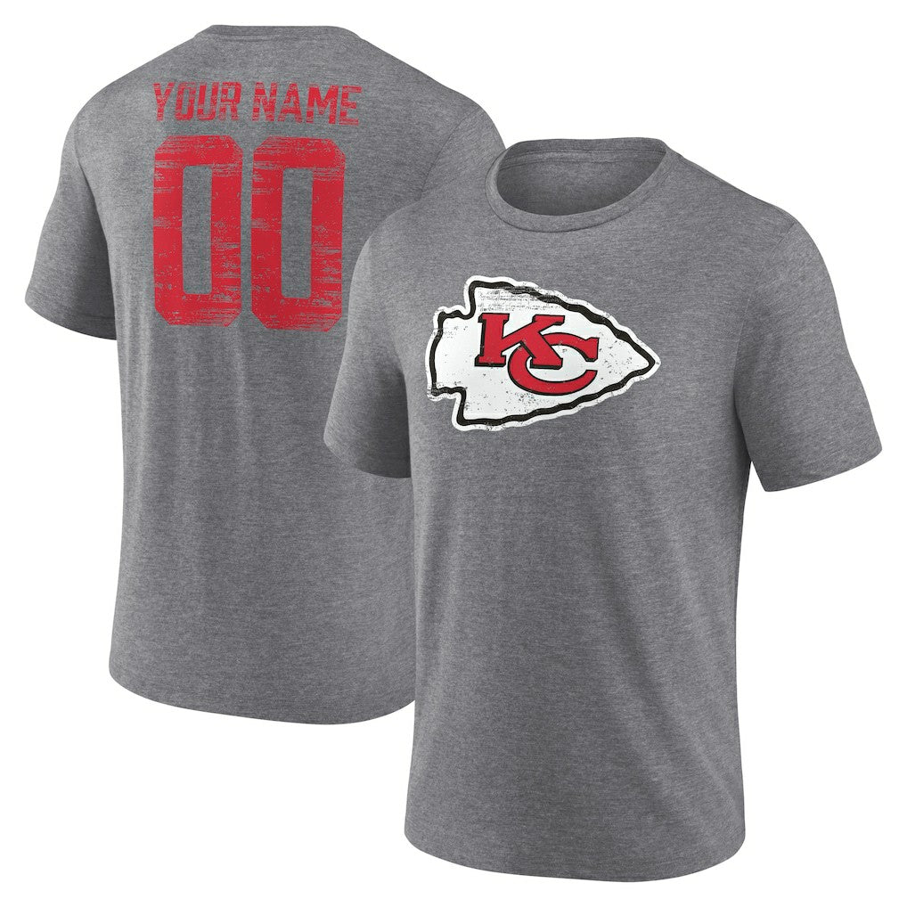 Kansas City Chiefs Heritage Custom Name & Number Tri-Blend T-Shirt Gray - NFL