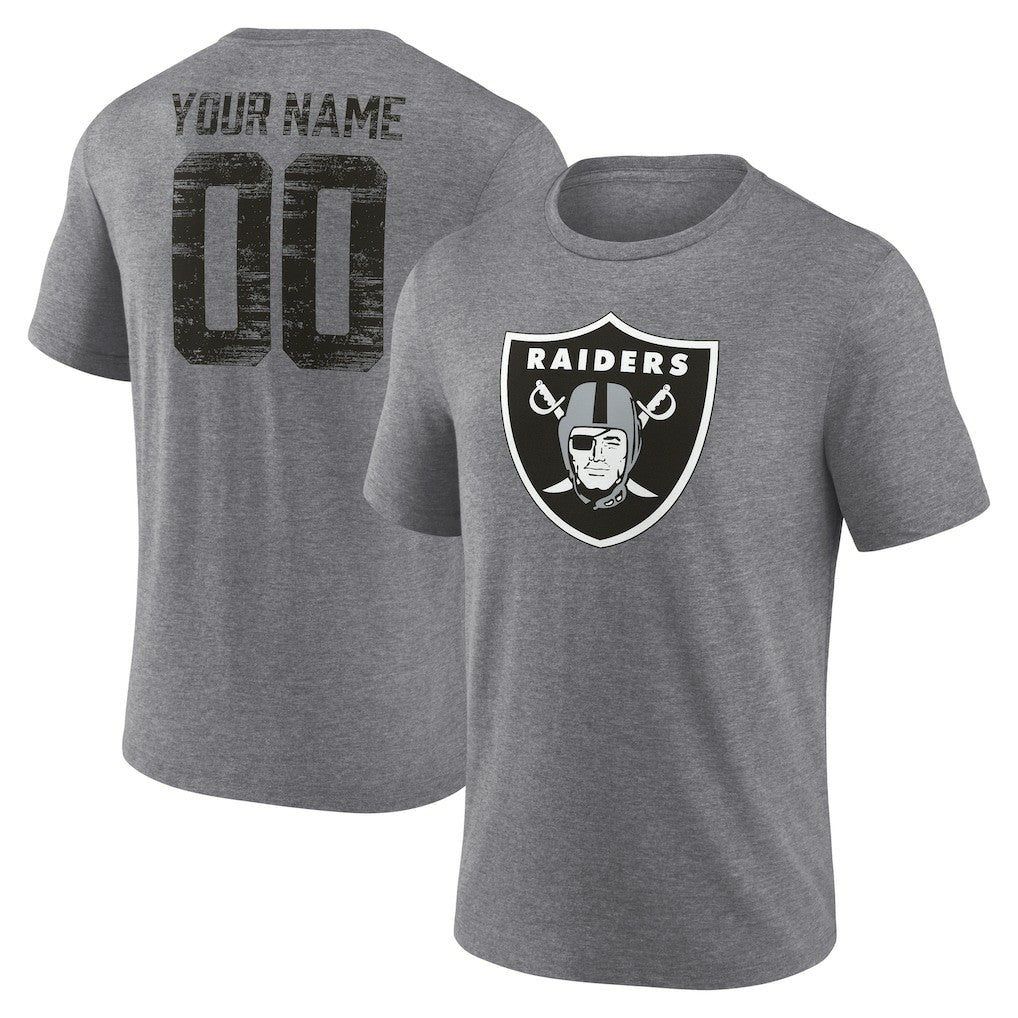 Las Vegas Raiders Heritage Custom Name & Number Tri-Blend T-Shirt Gray - NFL