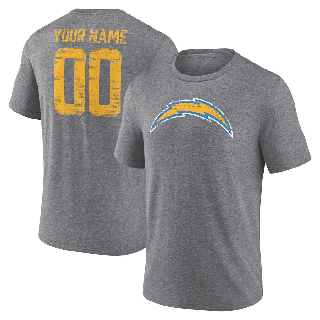 Los Angeles Chargers Heritage Custom Name & Number Tri-Blend T-Shirt Gray - NFL