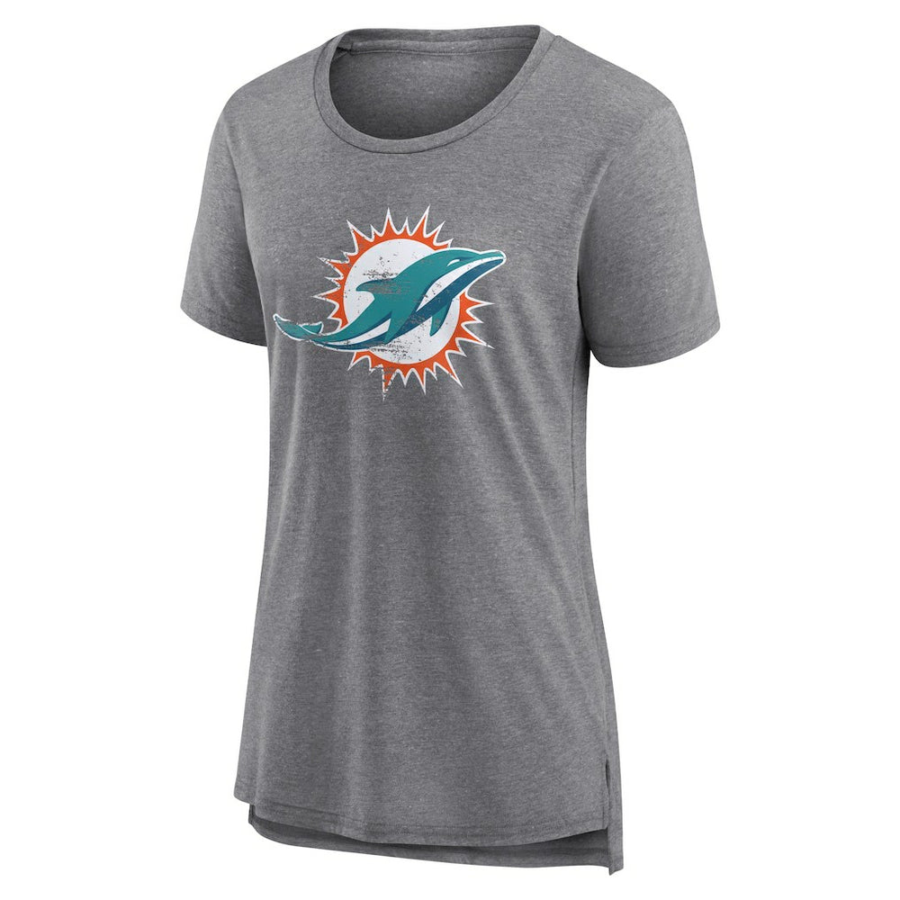 Miami Dolphins Women's Heritage Custom Name & Number Tri-Blend T-Shirt Gray - NFL