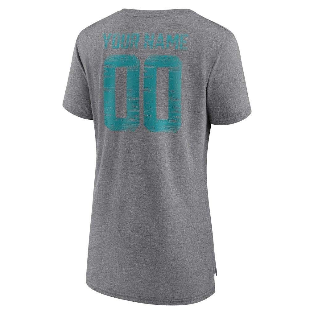 Miami Dolphins Women's Heritage Custom Name & Number Tri-Blend T-Shirt Gray - NFL